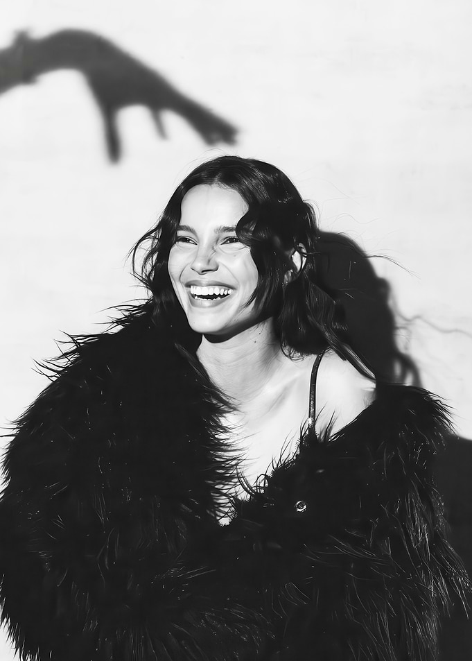 Laughing Woman in Fur Coat