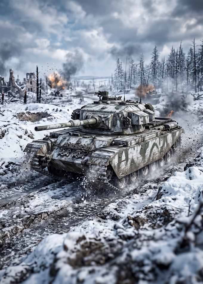 Tank in a Snowy Battlefield