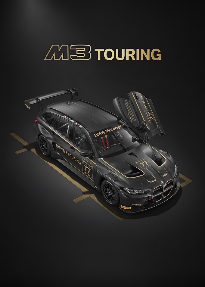 sleek black BMW M3 Touring Race Car poster