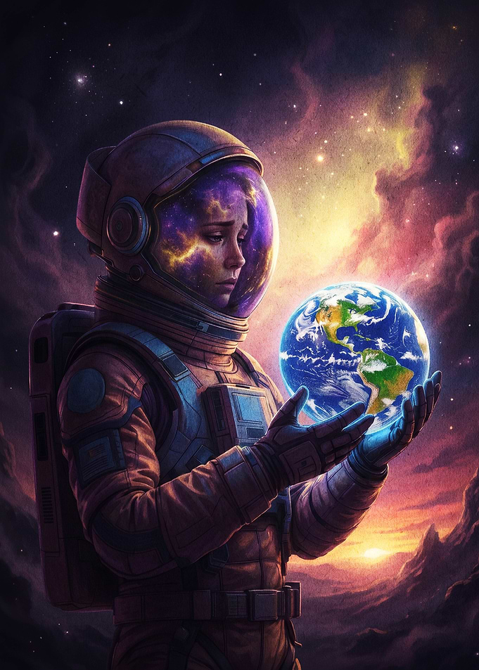 Astronaut holding Earth in space