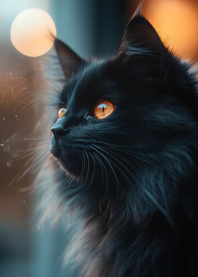 Black cat with glowing orange eyes