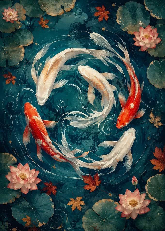 Koi Fish Swimming in a Pond