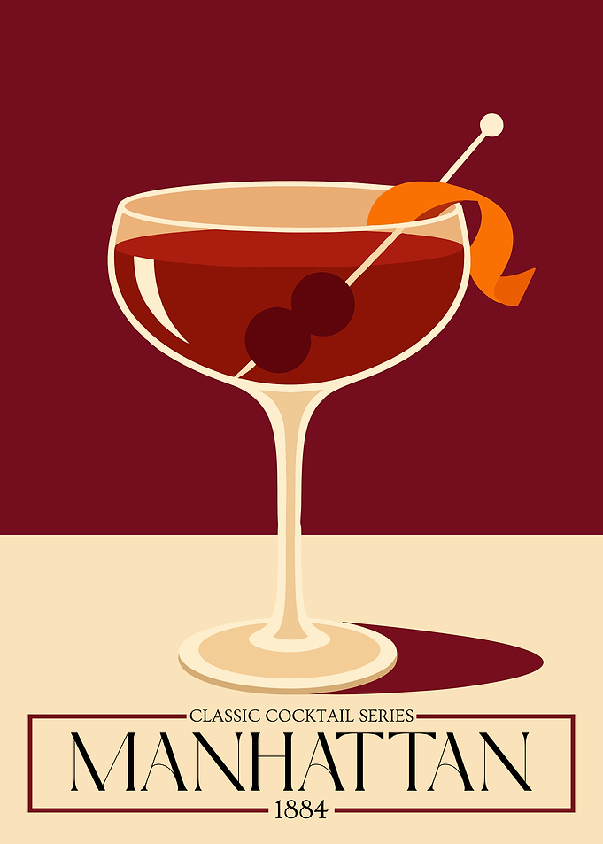 Manhattan Cocktail Poster – Classic Whiskey Cocktail Retro Wall Art