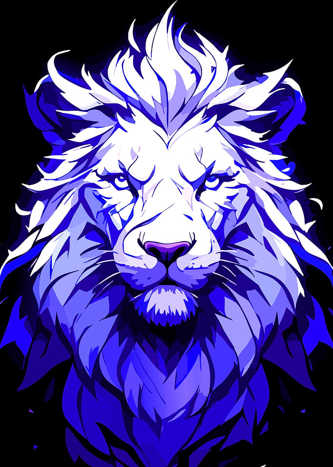 Stylized Blue Lion Portrait