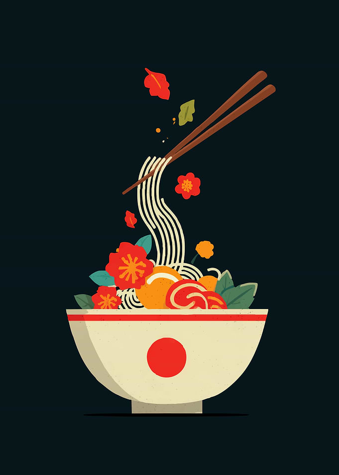 Bowl of Ramen with Flowers