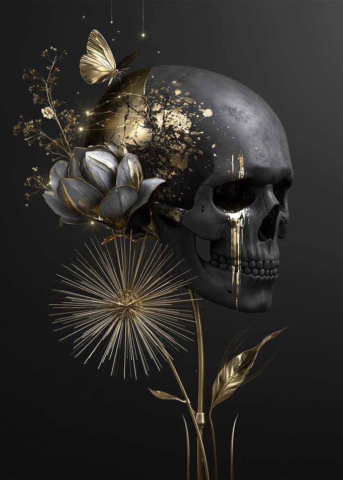 Gothic Skull with Gold Accents