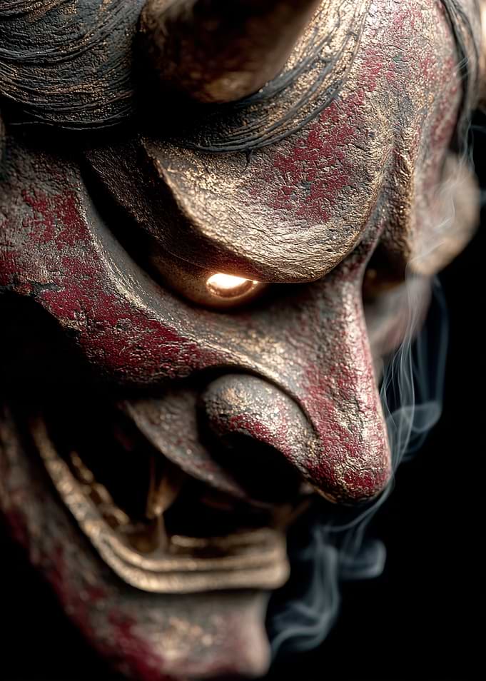 Demonic Oni Mask with Smoke
