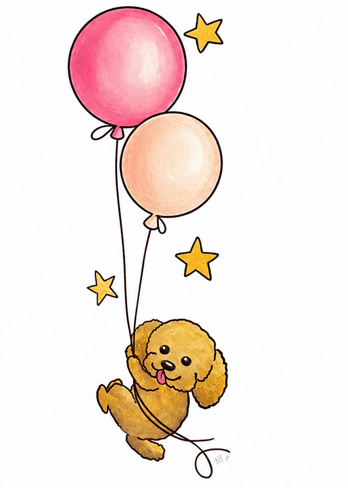 Cute Dog Floating with Balloons