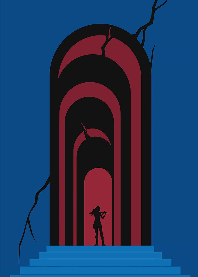 Silhouette of a Violinist in a Cracked Archway