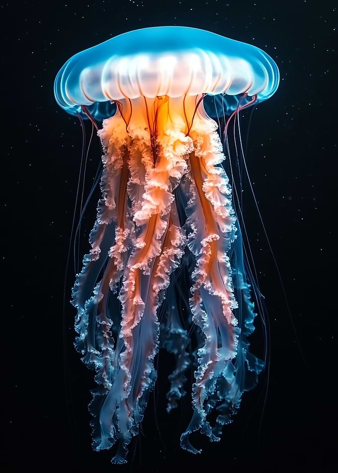 Bioluminescent Jellyfish in Deep Sea