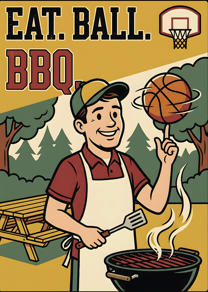 Eat. Ball. BBQ. Retro Poster
