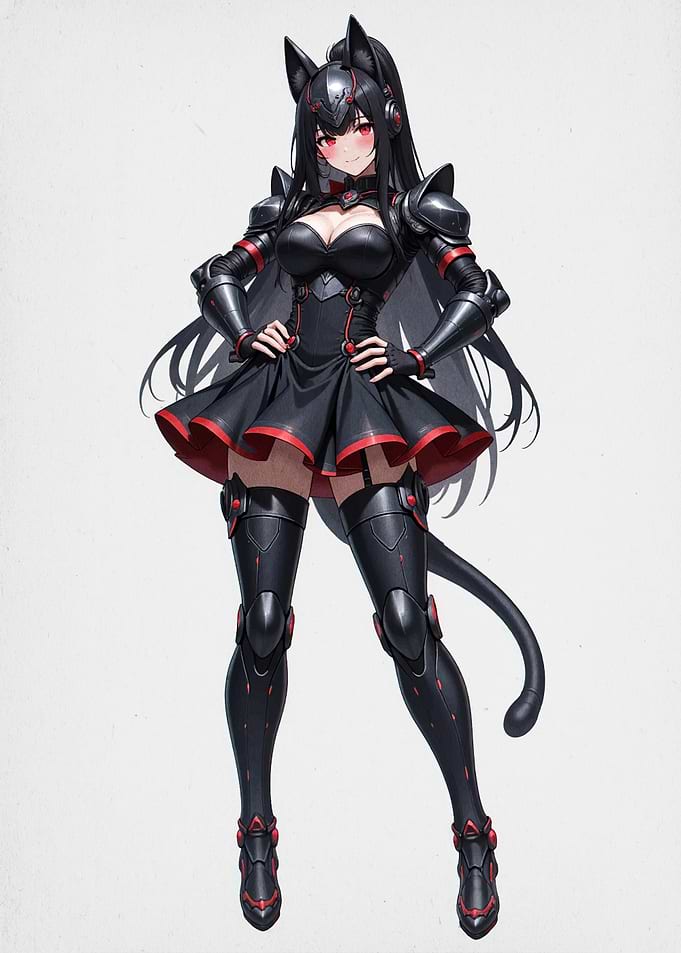 Anime Cat Girl in Black Armor