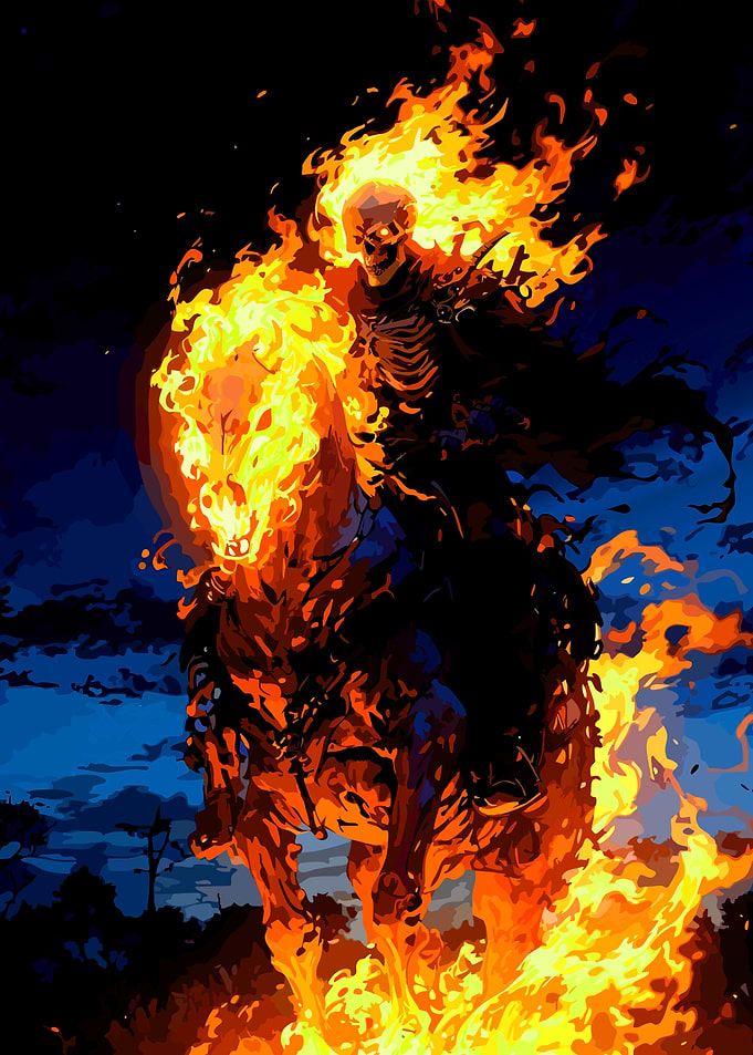 Fiery Skeleton Rider on Horse
