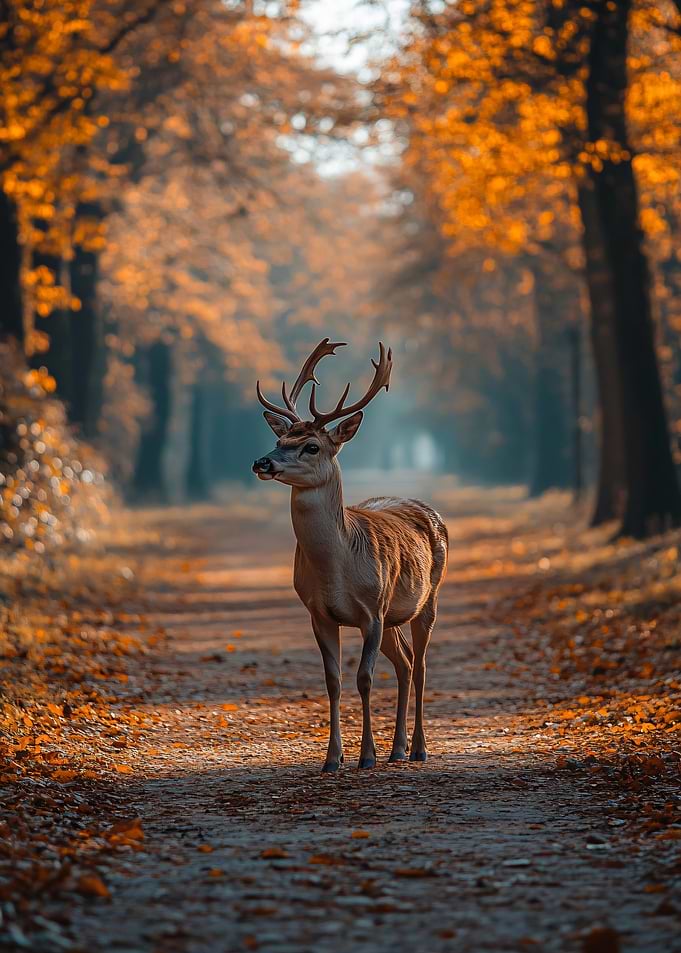 Deer in Autumn Forest Path