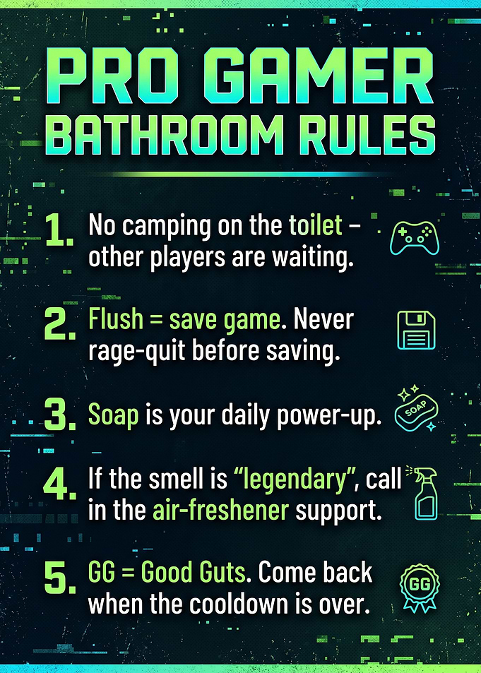 Pro Gamer Bathroom Rules Poster
