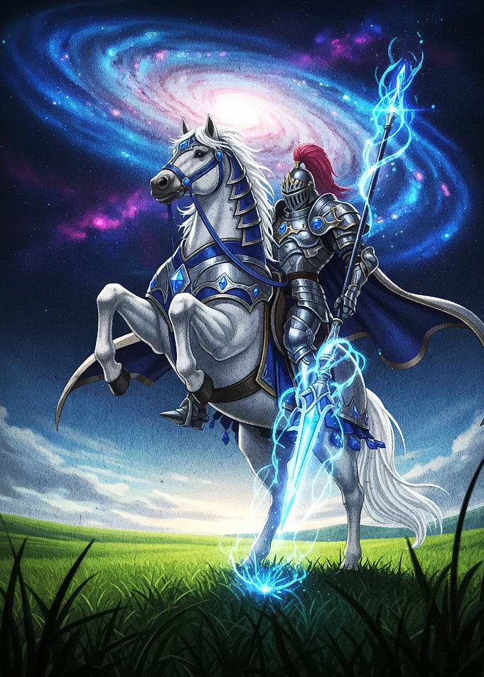 Knight on Horse with Galaxy Background