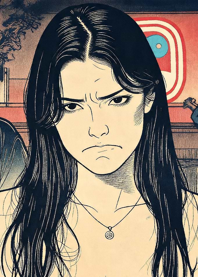Angry Anime Girl with Necklace