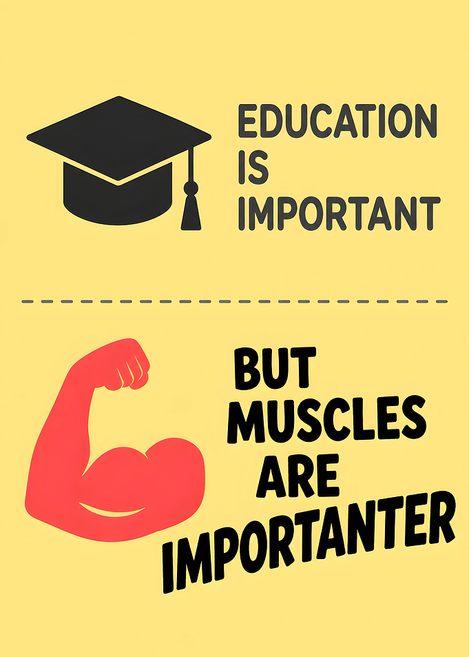 Education vs. Muscles Funny Gym Art