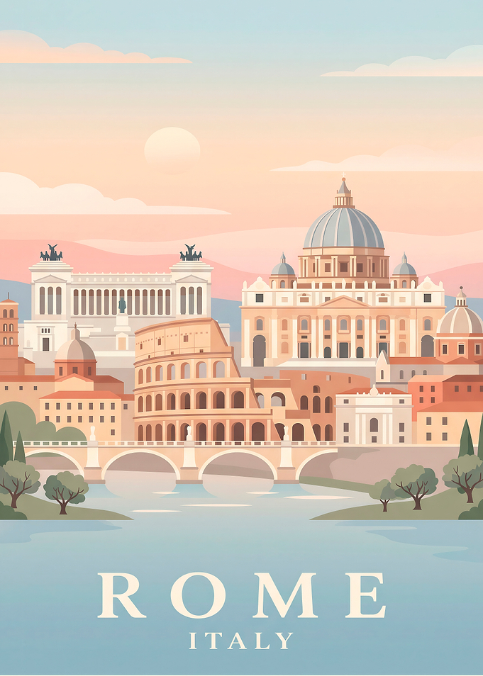 Rome Italy Skyline with Landmarks