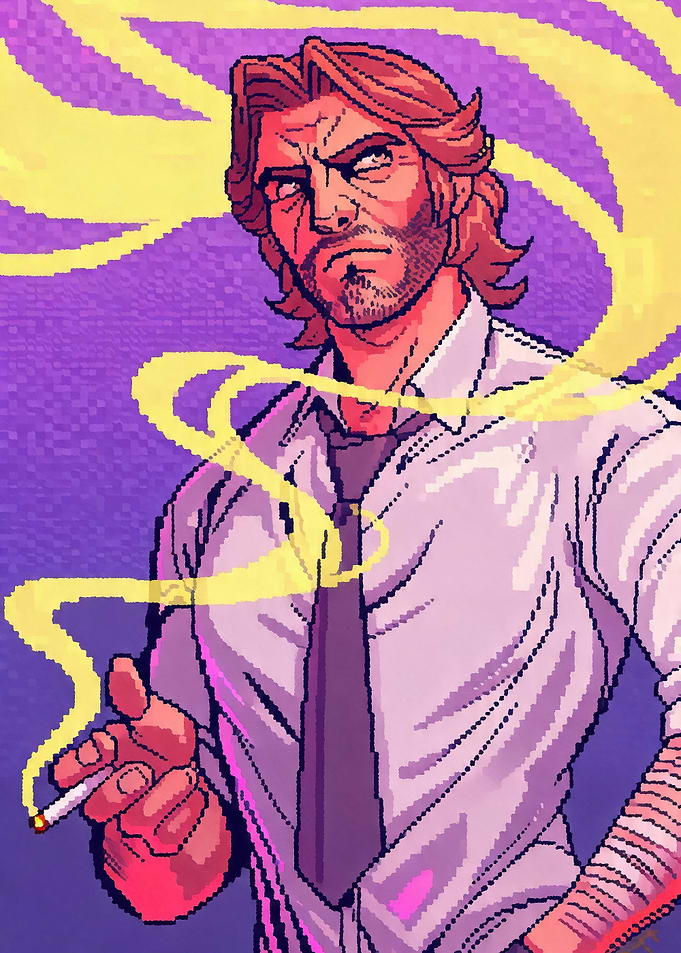 Pixel Art Man Smoking