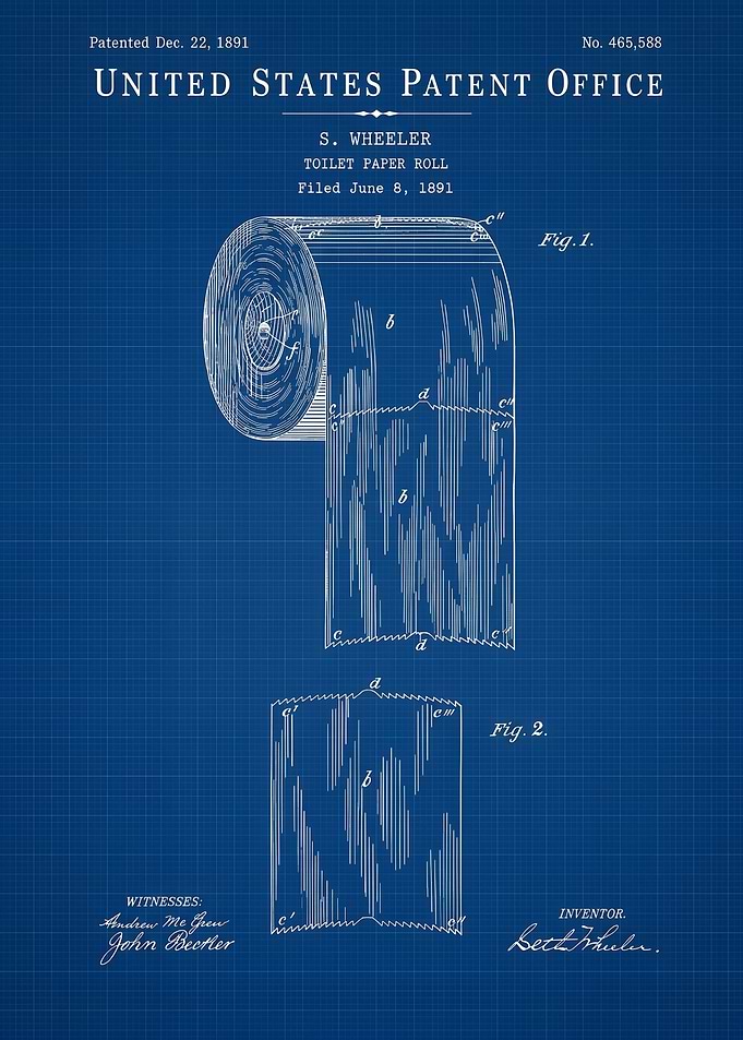 Vintage Toilet Paper Roll Patent Blueprint