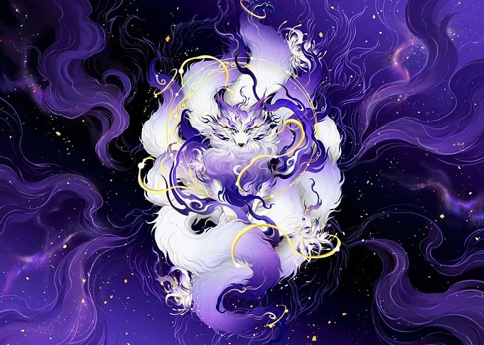 Nine-Tailed Fox in Cosmic Nebula