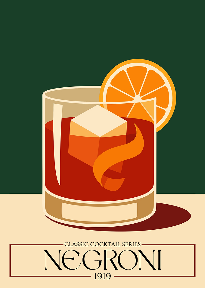 Negroni Cocktail Poster – Classic Italian Aperitif Retro Wall Art