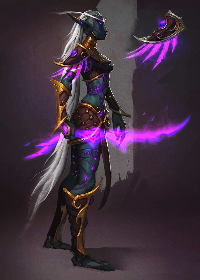Dark Elf Warrior with Purple Energy Weapons