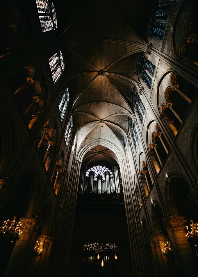 Gothic Cathedral Interior with Stained Glass