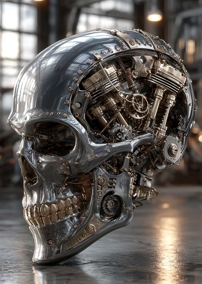 Steampunk Mechanical Skull Engine