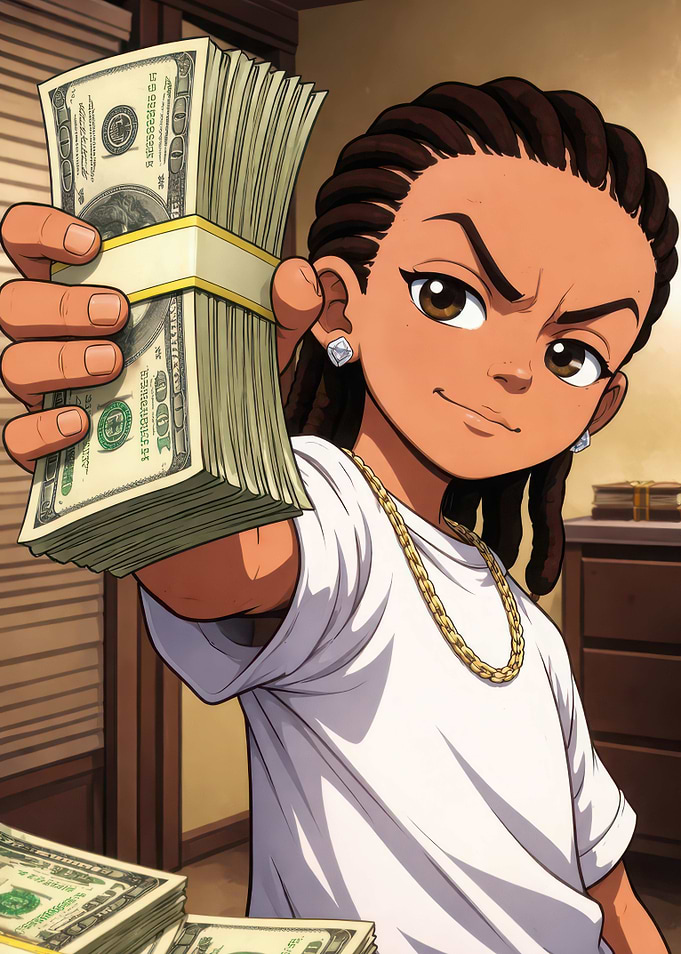 Cartoon character holding money