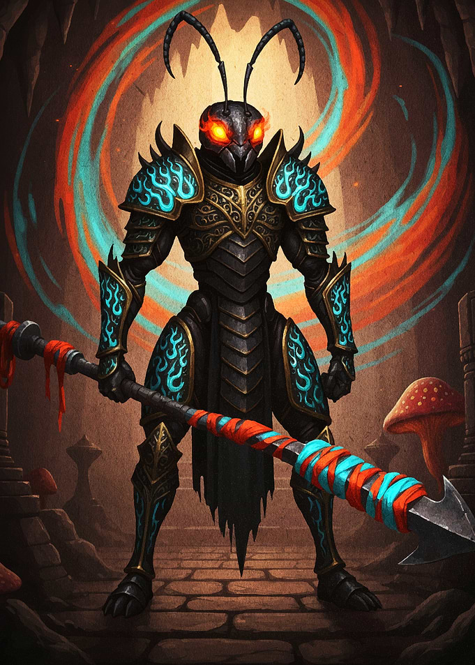 Ant Warrior with Fiery Aura