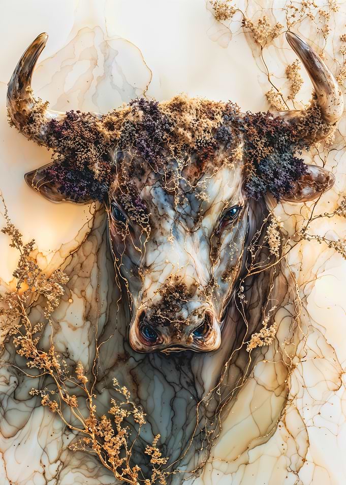Marble Bull Head with Gold