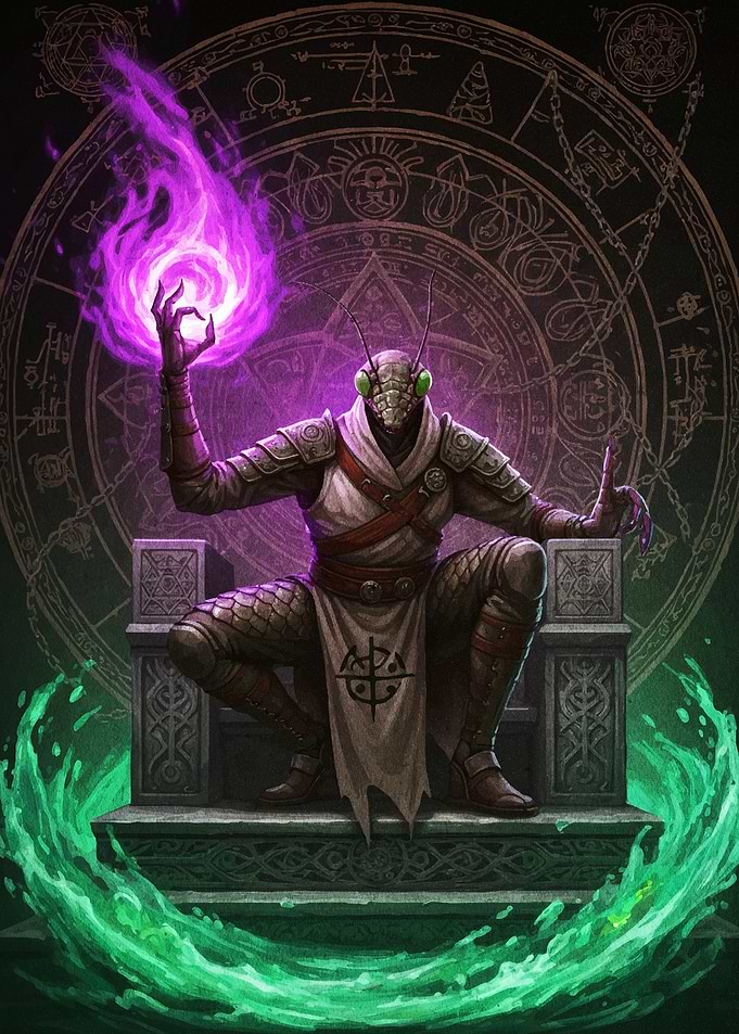 Mantis Sorcerer Casting Purple Magic