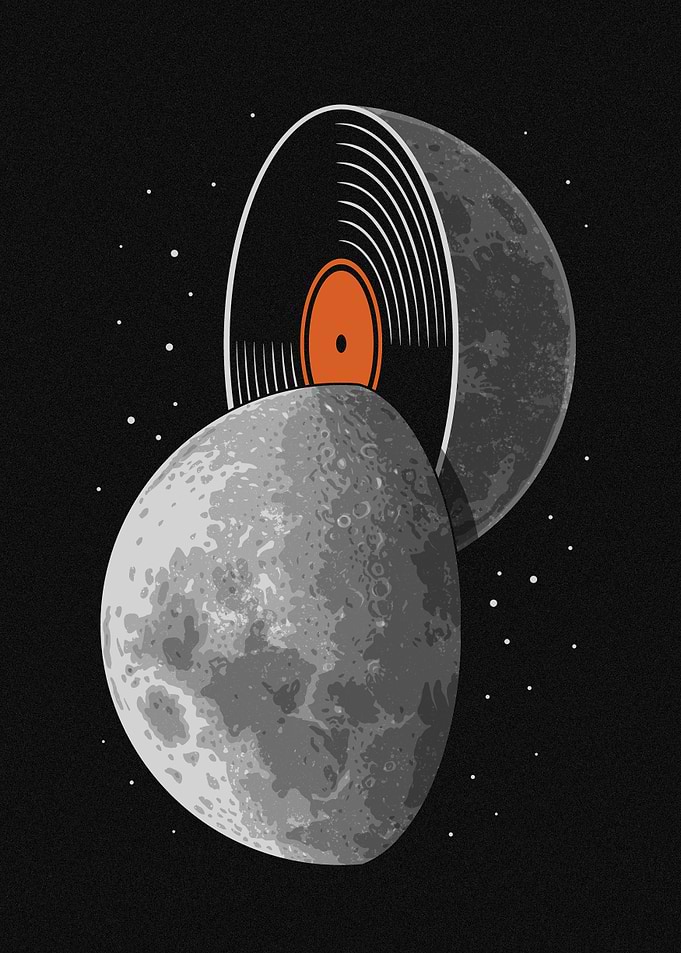 Vinyl Record Moon in Space