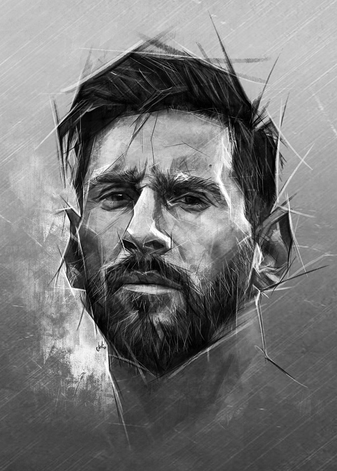 Lionel Messi Black and White Portrait