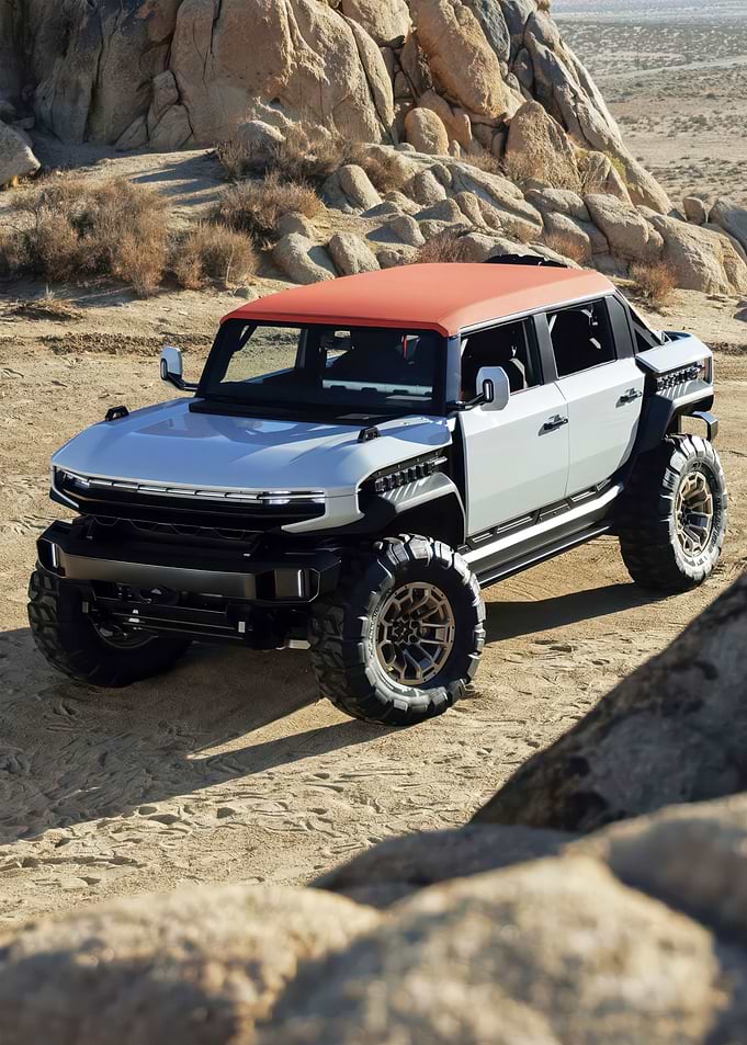 Off-road electric truck in desert landscape