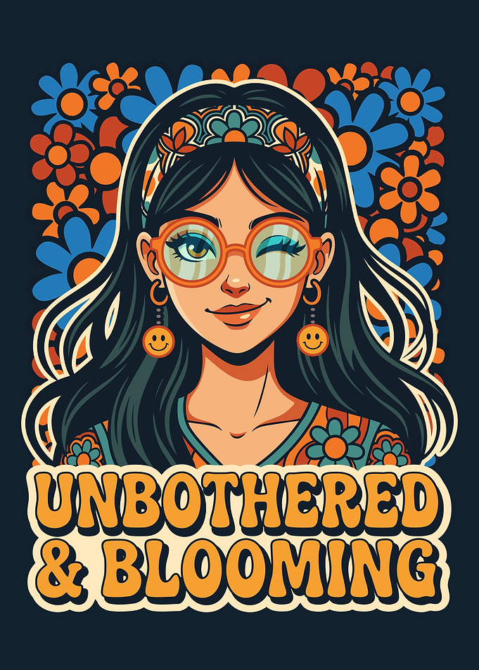 Retro Groovy Hippie Girl with Flowers