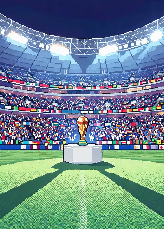 Pixel Art Soccer Stadium with Trophy