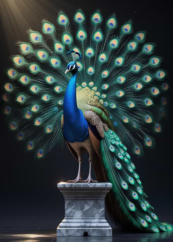 Majestic Peacock Displaying Feathers