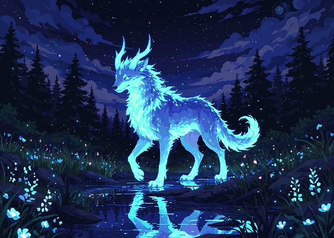 Glowing Spirit Wolf in Forest