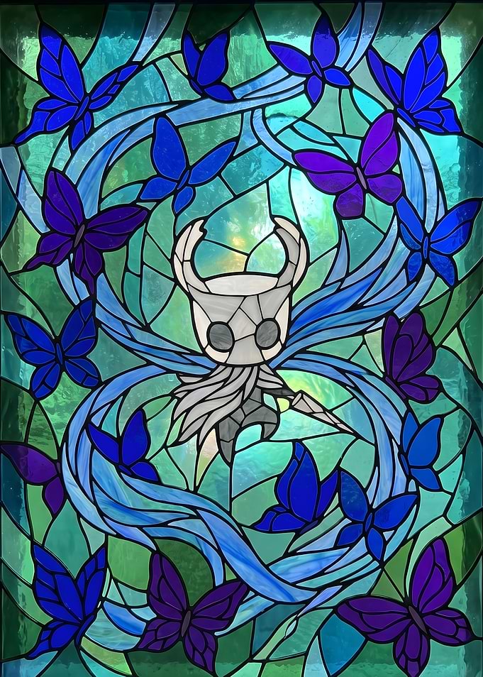 Stained Glass Knight and Butterflies