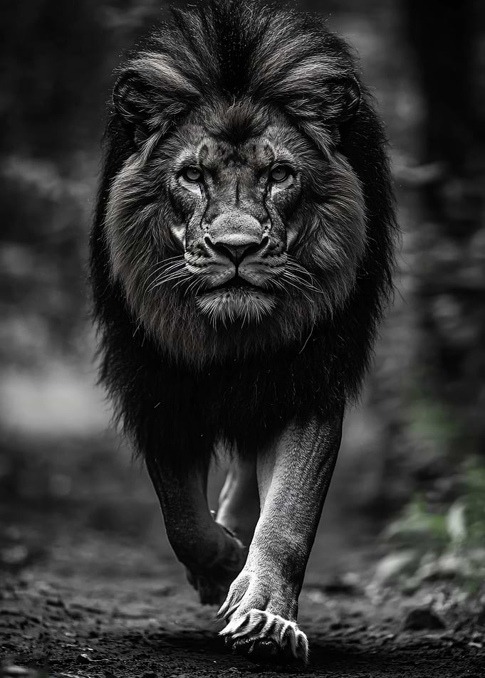 Majestic Lion Walking Forward