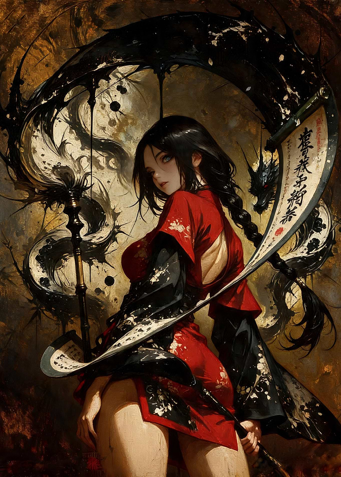 Samurai Woman with Dragon Scroll