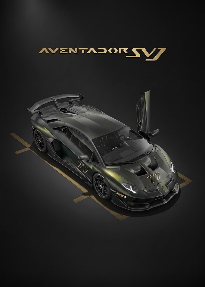 sleek Lamborghini Aventador SVJ 77 car poster