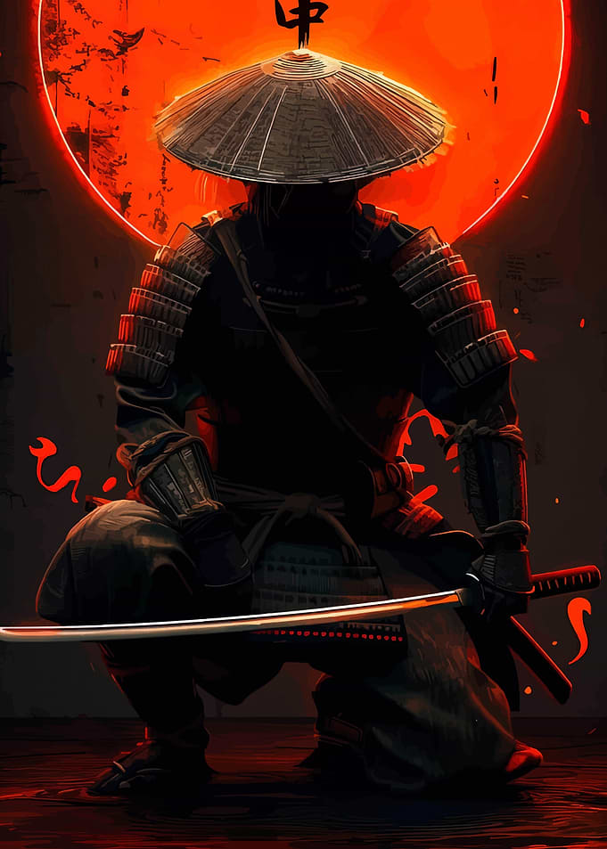 Samurai Warrior in Red Moon