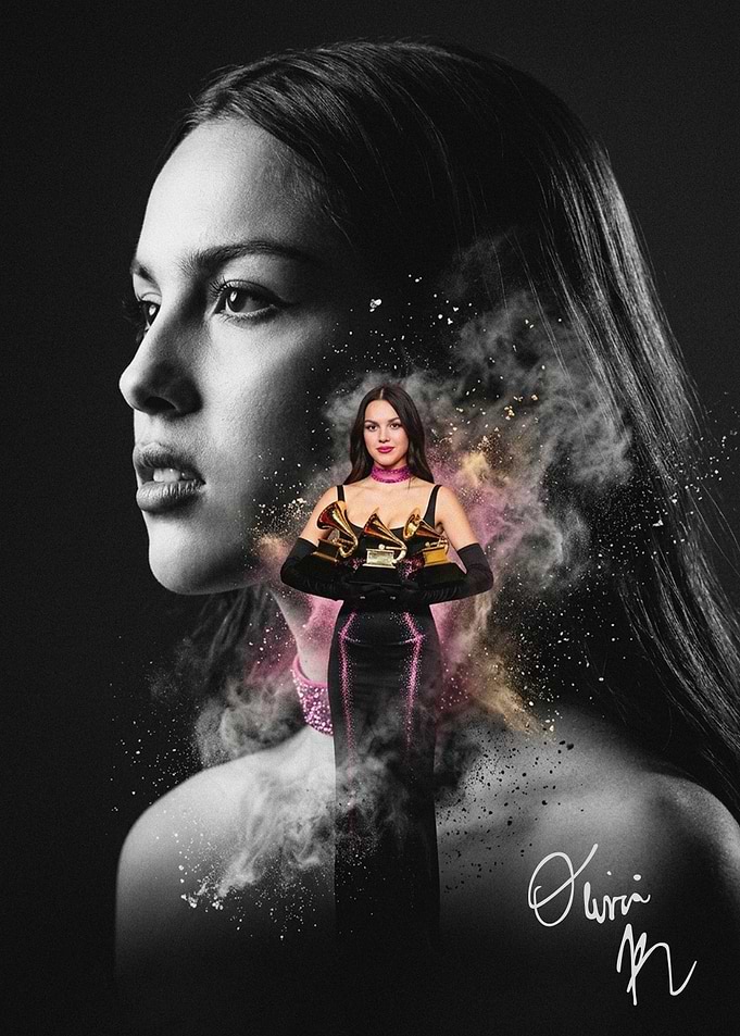 Olivia Rodrigo with Grammy Awards