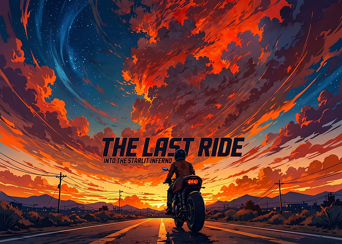Motorcyclist on a Road at Sunset