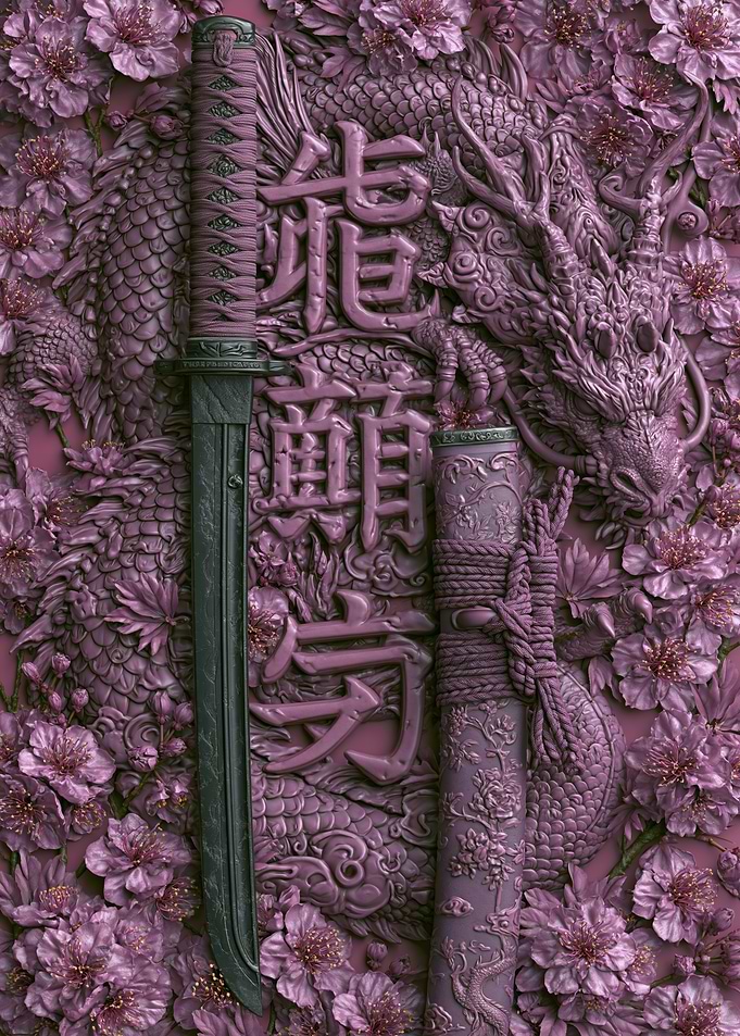 Samurai Sword and Dragon Relief