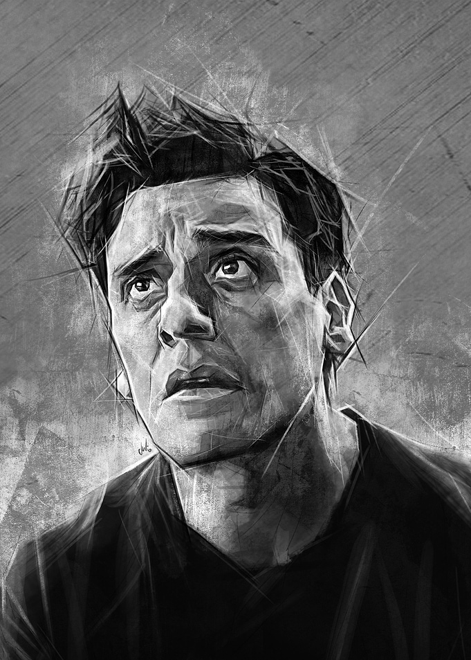Black and White Portrait of Oscar Isaac